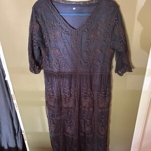 Gray V-Neck Puff Sleeve Sundress